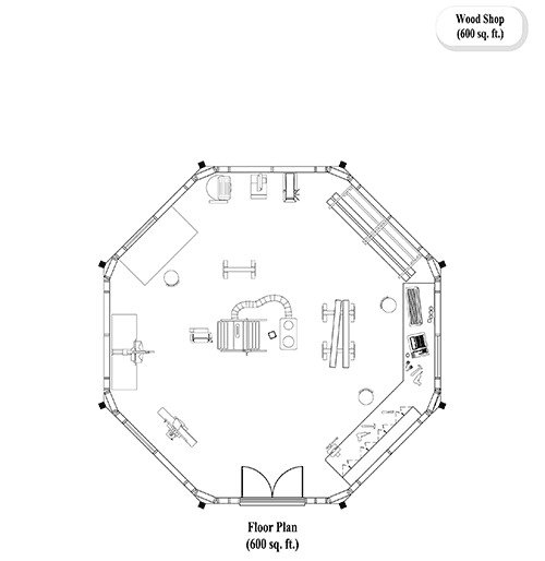 Prefab Pool House / Studio House Plan - ST-0202 (600 sq. ft.) 0 Bedrooms, 0 Baths, Wood/Work Shop (600 sq. ft.)