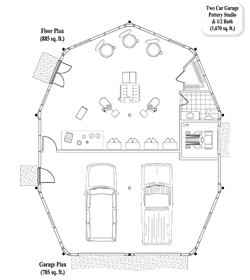 Prefab POOL HOUSE / STUDIO House Plan - ST-0401 (1670 sq. ft.) 0 Bedrooms,  1/2 Baths