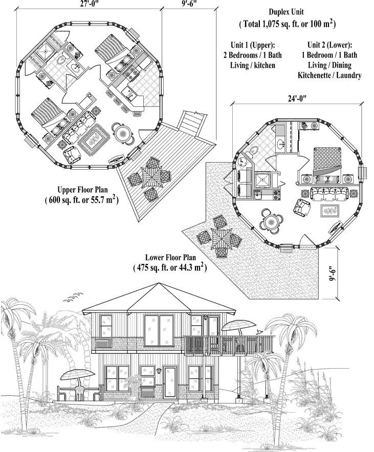 Prefab Two-Story House Plan - TS-0225 (1075 sq. ft.) 3 Bedrooms, 2 Baths
