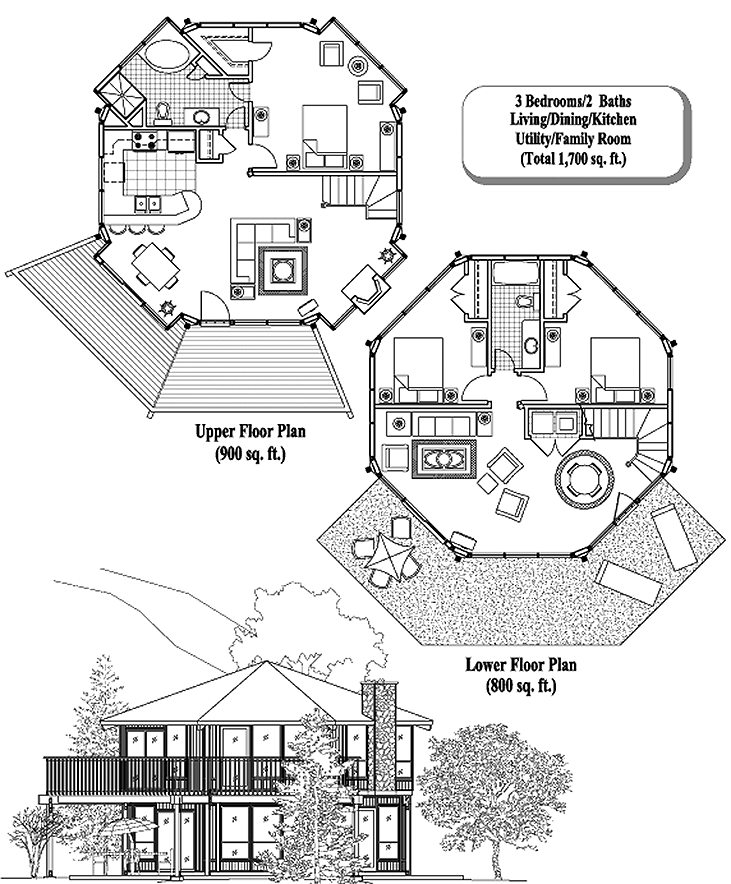 Prefab Two-Story House Plan - TS-0307 (1700 sq. ft.) 3 Bedrooms, 2 Baths, 