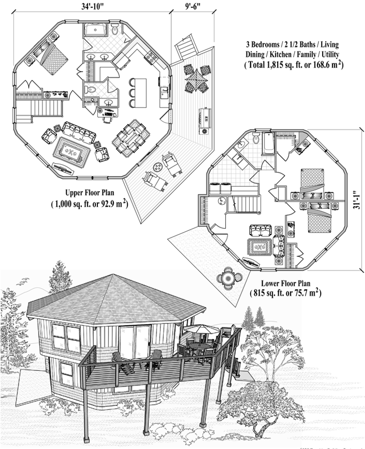 Prefab Two-Story House Plan - TS-1103 (1815 sq. ft.) 3 Bedrooms, 2 1/2 Baths, Living, Dining, Kitchen, Family, Utility