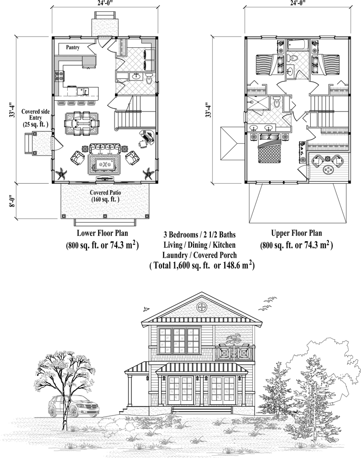 Prefab Two-Story House Plan - TS-2105 (1600 sq. ft.) 3 Bedrooms, 2 1/2 Baths