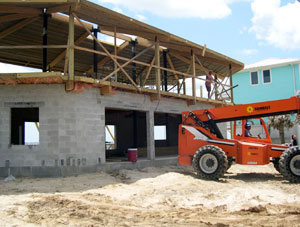 Reinforced block foundation with built-in concrete piers