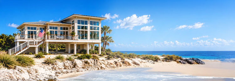 Elevated luxury Topsider stilt home on a coastal building site